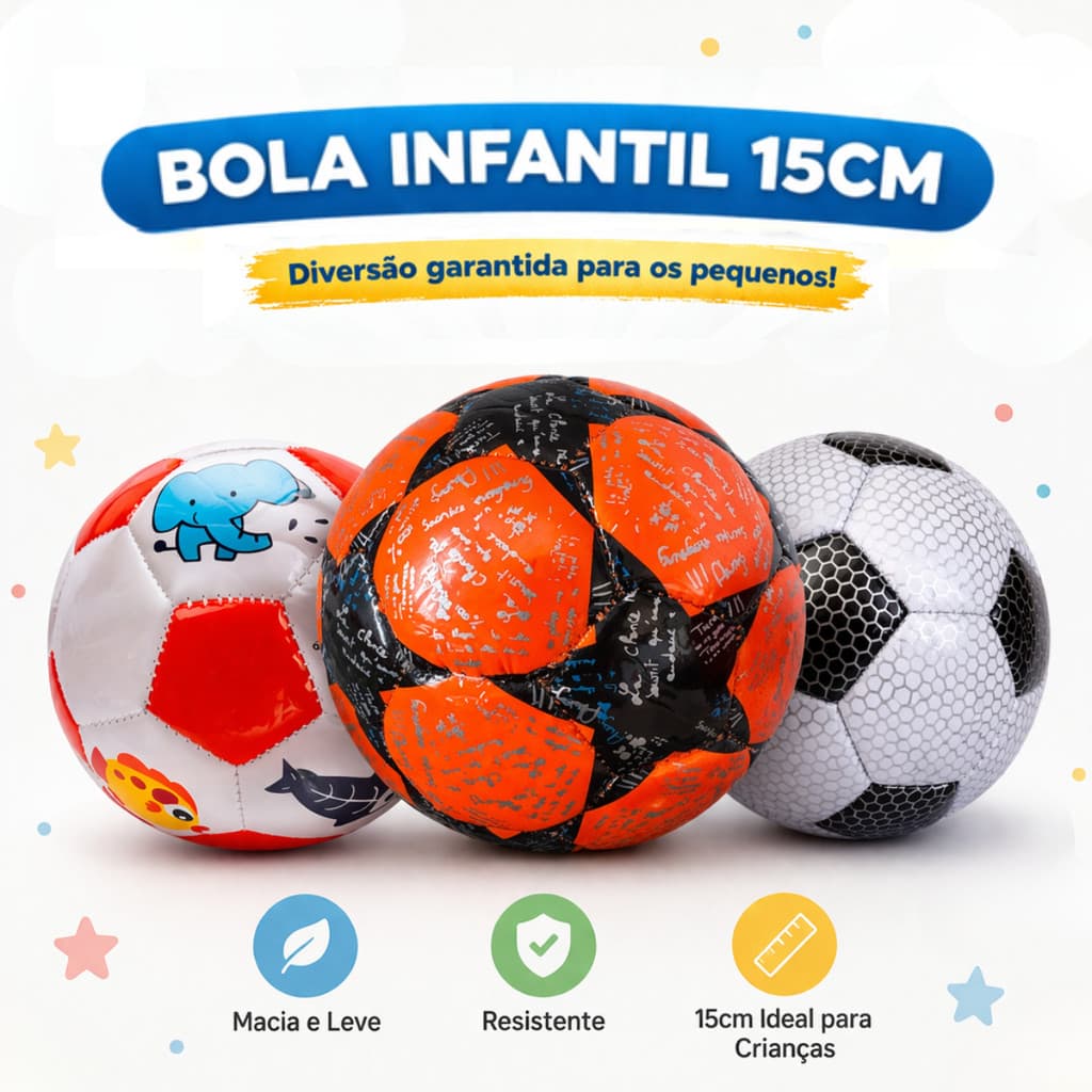 Bola Futebol Campo Lazer Infantil Nº 2 Pequena Macia Resistente Colorida 15cm
