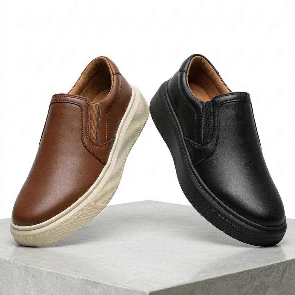 Kit 2 Pares Sapatênis Iate Masculino Slip On Preto e Cappuccino Sola Alta Casual Calce Fácil Confortável