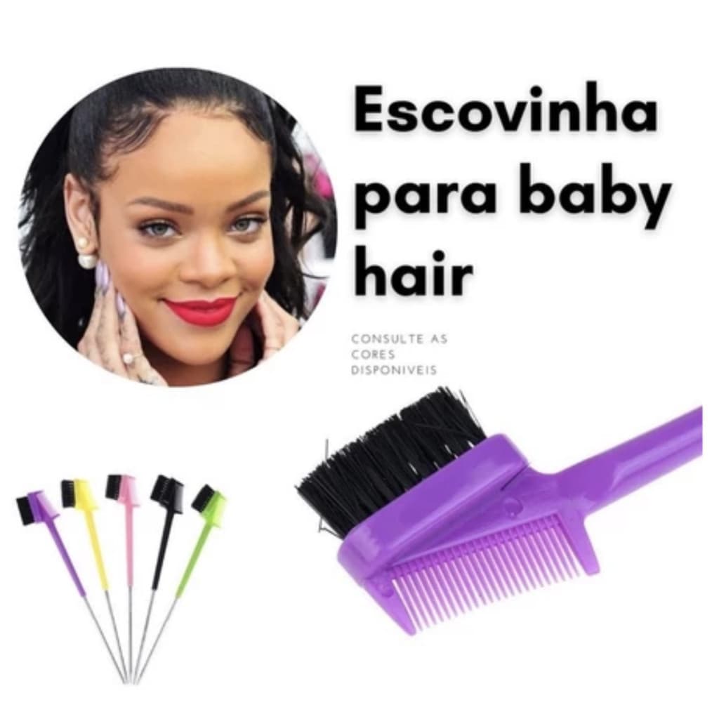 Pente Escovinha Baby Hair 3 em 1 Cabo Aço Auxiliar Cor Aleatória Profissional