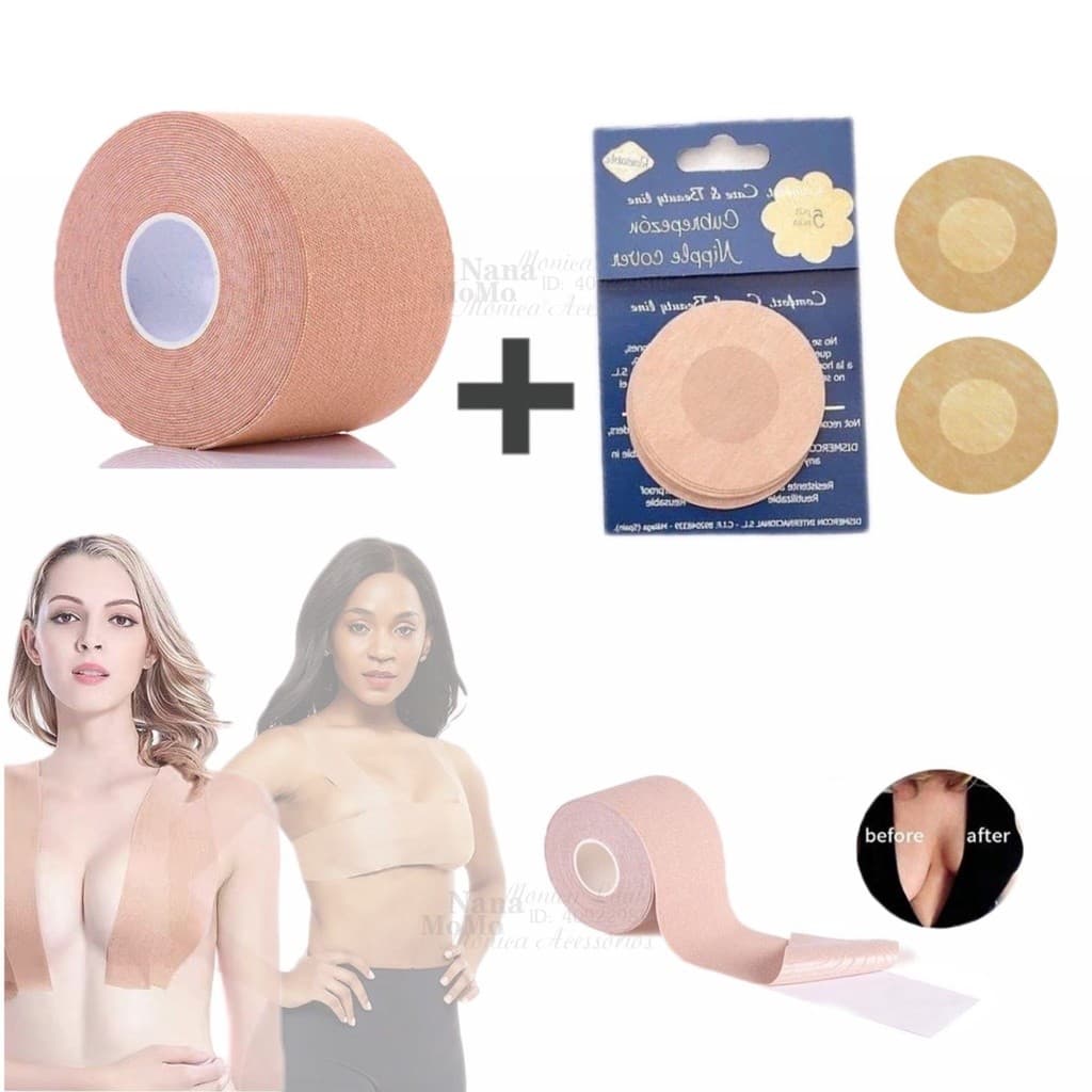 kit 1 Adesivos Levanta Seios Sutia Fita Boob Up Invvel Fit 3D + 10 Protetor invisível