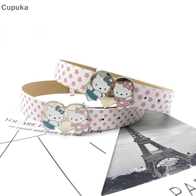 Cupuka Cinco Estrelas Onda Ponto Série Cinto Amor KT Gato Cabeça Fivela Jeans Acessórios Versátil BR