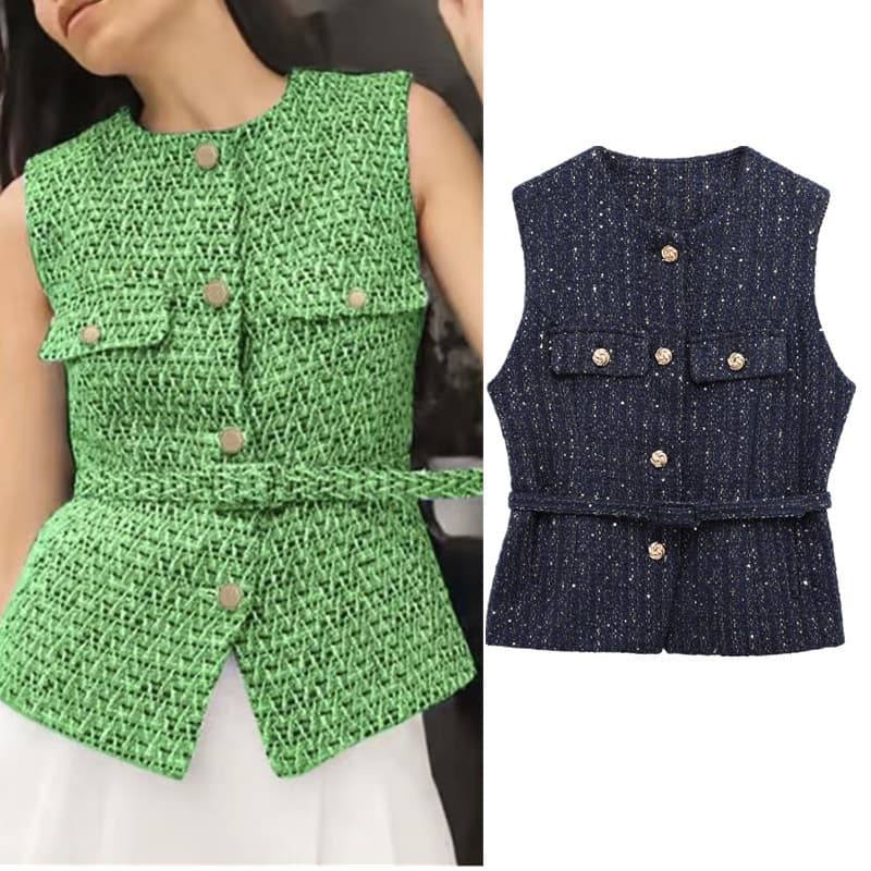 Novo produto estilo mais vendido com colete texturizado com cinto2132728401