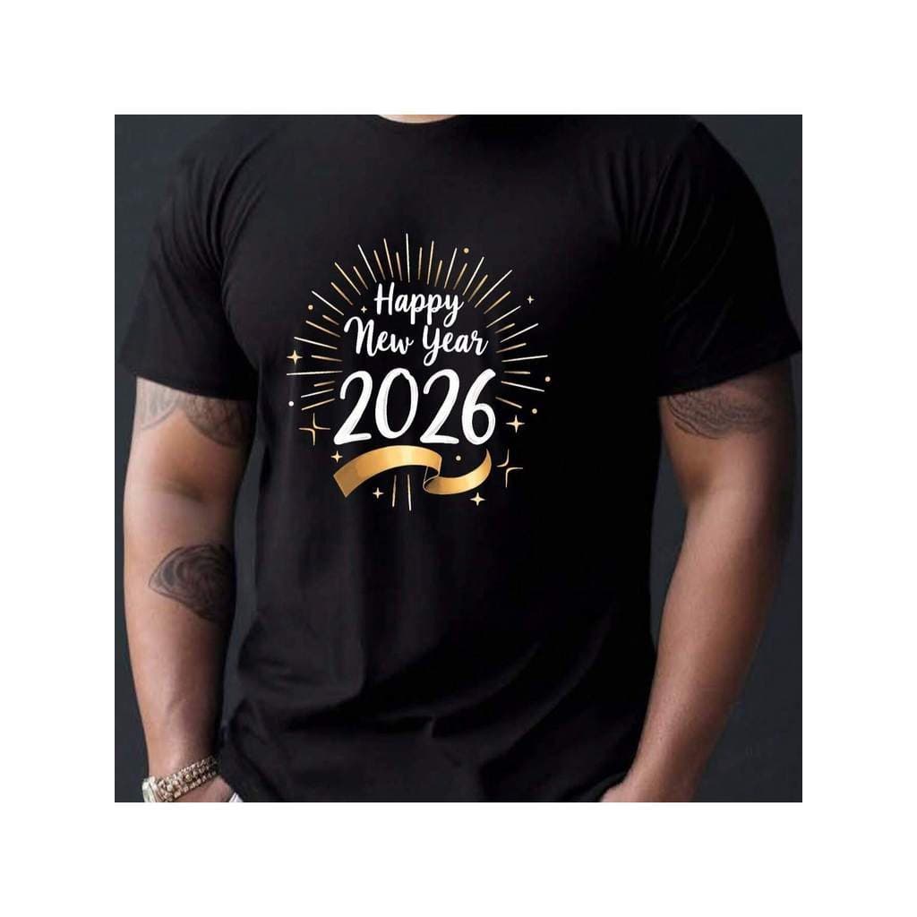 Camiseta Masculina Ano novo Celebração de Fogos de Artifício 2026 - Casual para Festas ou Verão, Manga Curta Confortável