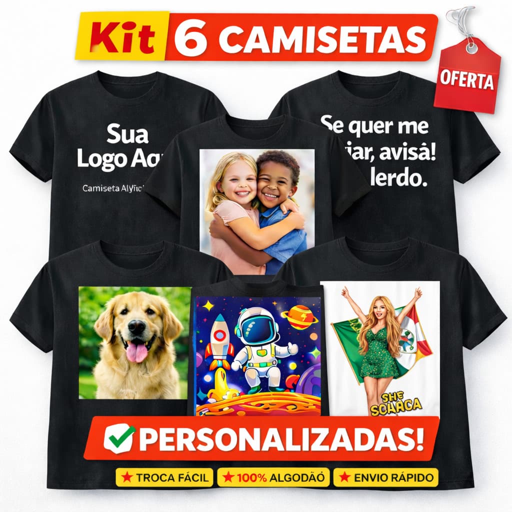 Kit 6 Camisas Camisetas Personalizadas Conjunto Casal Sua Logo Aqui 100% Algodão