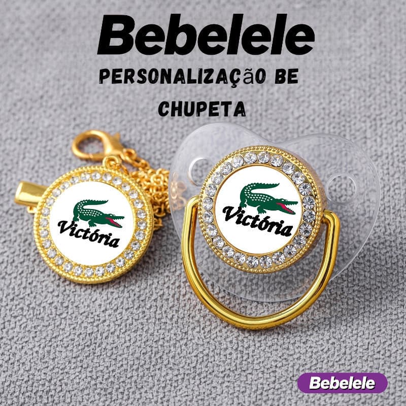 Chupeta preta para meninos, inclui clipe de chupeta, nome personalizado e foto.