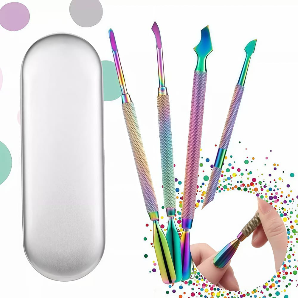 Kit 4 Espátulas Furta Cor Podologia Profissional Instrumento Para Desencravar Unha + Estojo