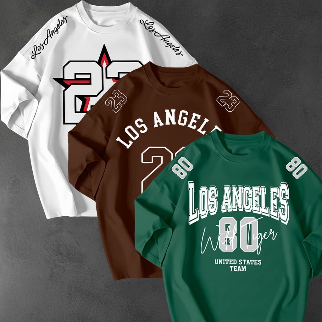 Kit 3 Camisetao Oversized Los Angeles Unissex 100 Algodao Manga Curta Estampada Casual Gringa Rua LA