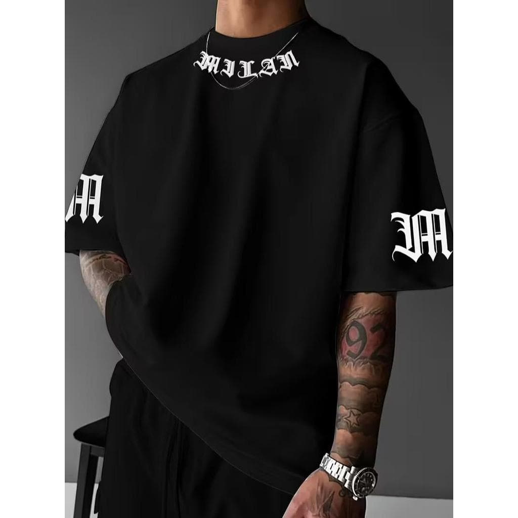 Camiseta Masculina Streetwear Algodão Penteado Infantil Adulto Plus Size Estampa Milan manga over Moda Swag