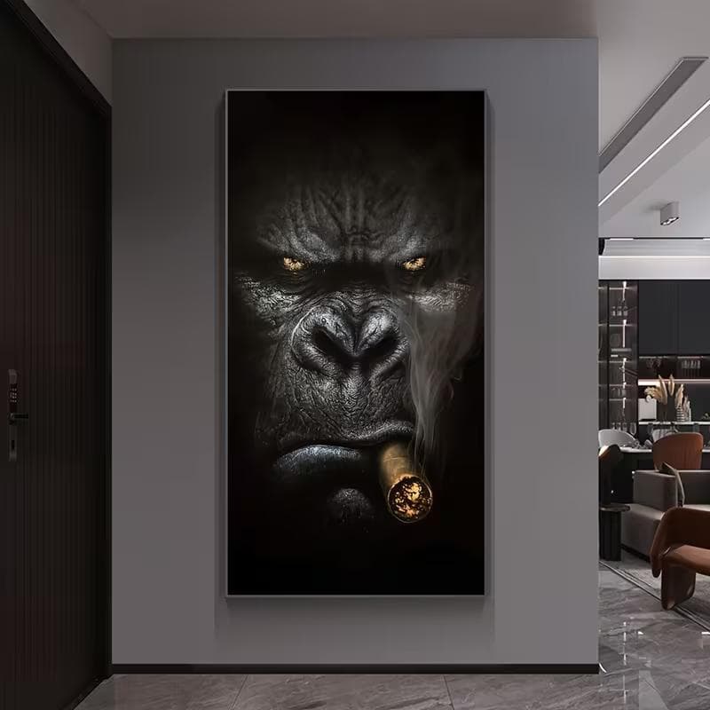 Quadro Decorativo Gorila de Charuto e Olhos de Fogo