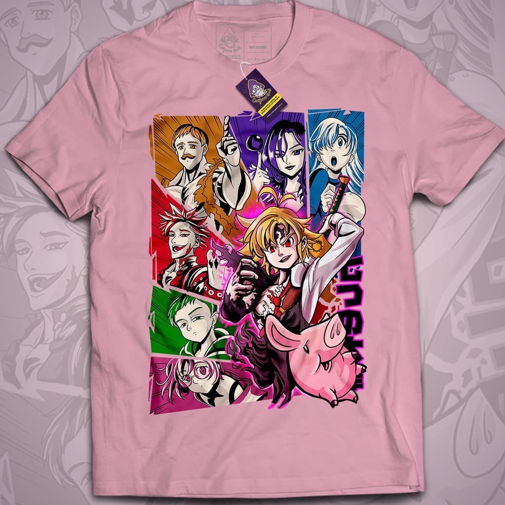 Camiseta Geek Qualidade Premium Nanatsu no Taizai Anime Sete Pecados Capitais Algodão 30.1 Malha Penteada Arte 293