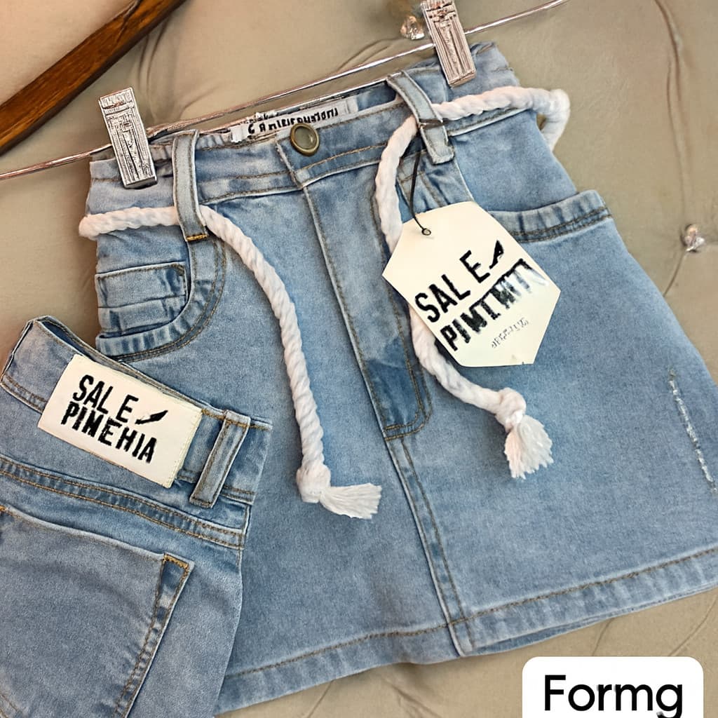 Saia jeans Feminina Jeans Sal E Pimenta  Preta E Branca Com Lycra Escrito