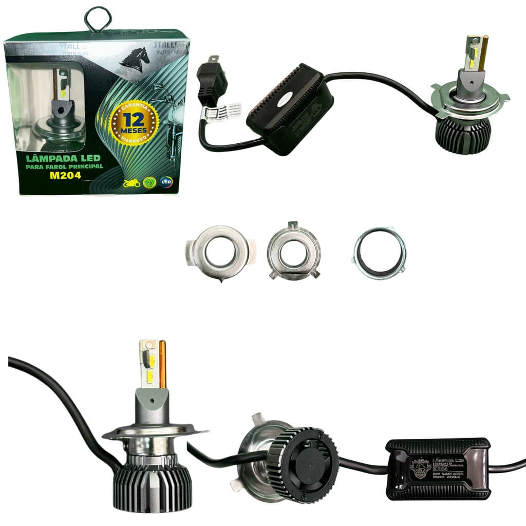 Lâmpada Farol LED H4 6500K C/Reator M204 Stallion P/Motos