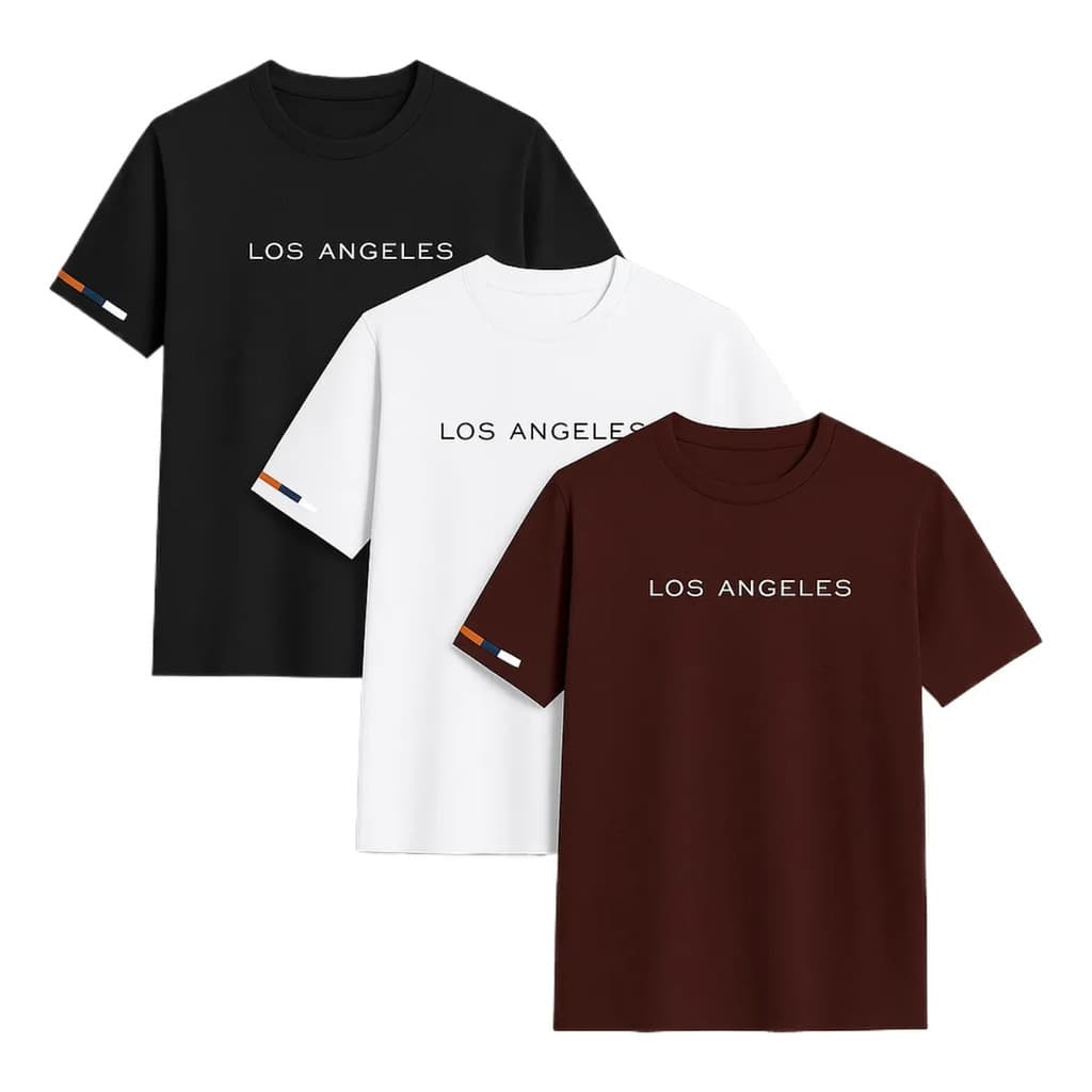 Kit 3 Camisetas Masculinas Los Angeles 100% Algodão Verão