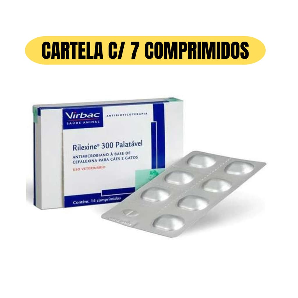 Antibiótico Rilexine Palatável Para Cães E Gatos Com 7 Comprimidos 300mg