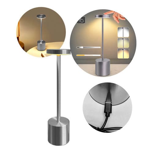 Luminária De Mesa Com Toque Recarregável  Usb 3 Cores Prata  Prata Branco 127/220v