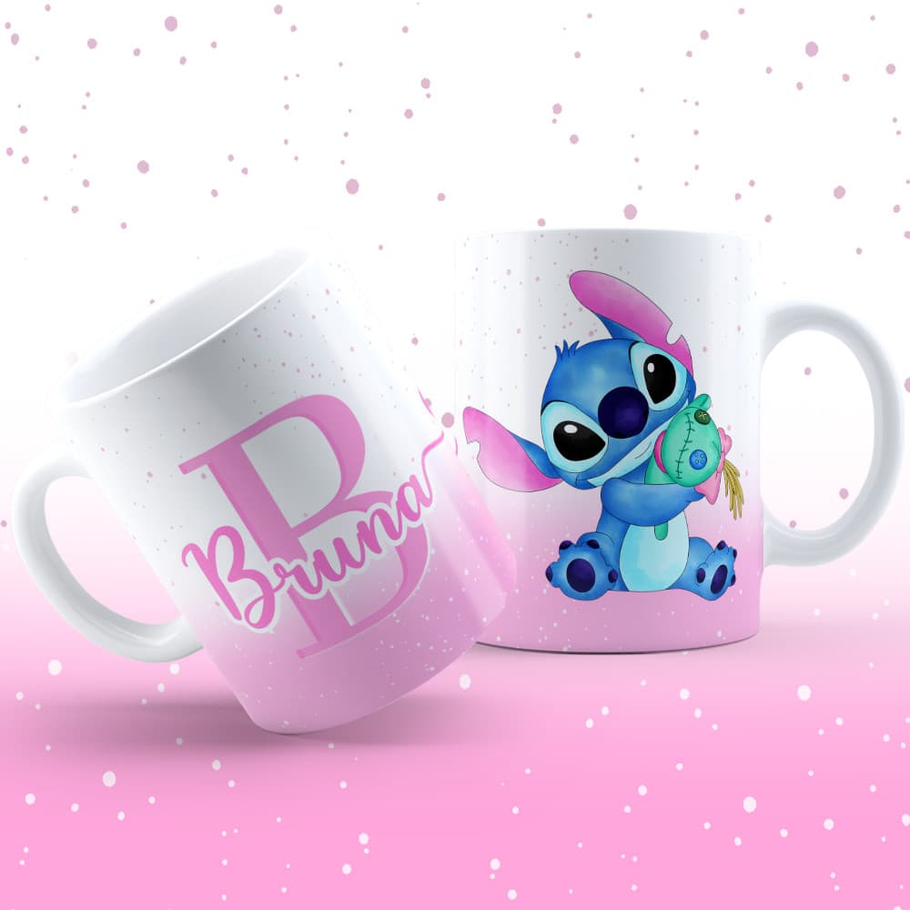 Caneca Xicara Personalizada Com Nome - Letras do Alfabeto Stitch-Frases