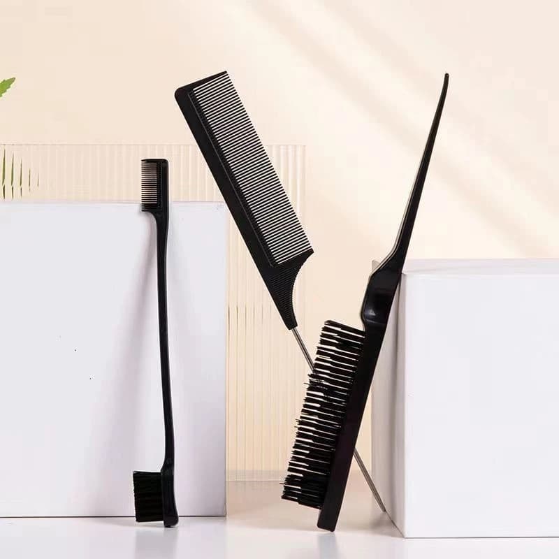 Kit Pentes e Escovas Profissional 3/5pçs – Rabo de Rato, Teasing e Modelador Sobrancelha p/ Tranças