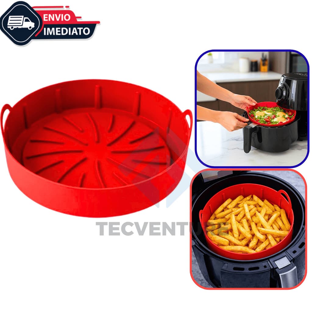Forma De Silicone Para Airfryer 19Cm Redonda Assadeira Flexível Antiaderente Reutilizável Para Fritadeira Eletrica