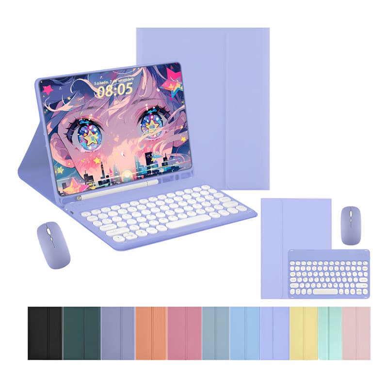 Teclado Redondo + Mouse + Capa para Samsung Tab A7, A8, A9+, S6 Lite, S7, S7+, S7 FE, S8, S8+, S8 Ultra