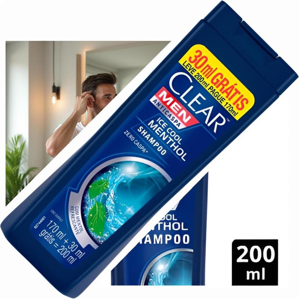 Shampoo Clear Men Anticaspa 200ml Ice Cool Menthol Defesas Naturais Vitamina B3 Aminoácidos Refrescante