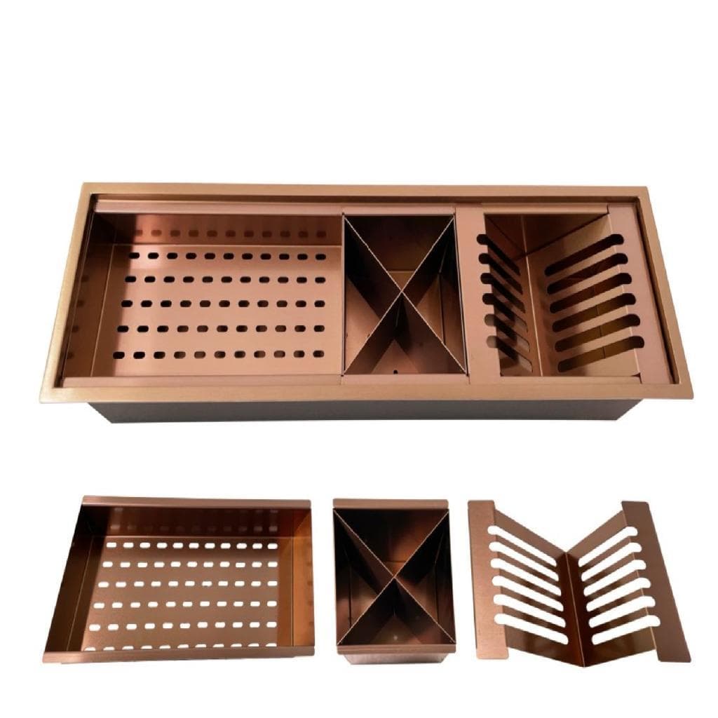 Calha Gourmet Cozinha 90cm Rosê Gold Canal Organizador Escorredor Úmido Luxo