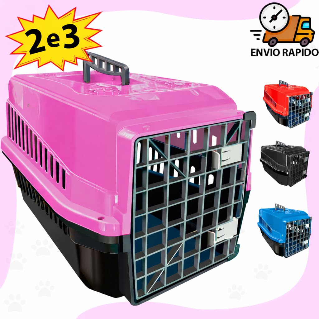 Caixa de Transporte N 2 ou 3 Cachorro Gato Coelho Caixa de Transporte Pet 2 Travas 1 Alça