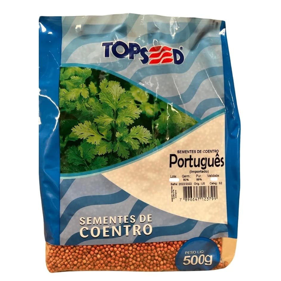 Sementes Coentro Português Importado 500 Gramas Topseed - EMBALAGEM AZUL