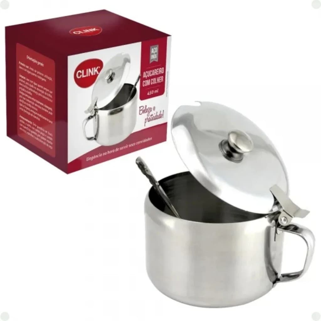 Açucareiro Com Colher Aço Inox - Clink