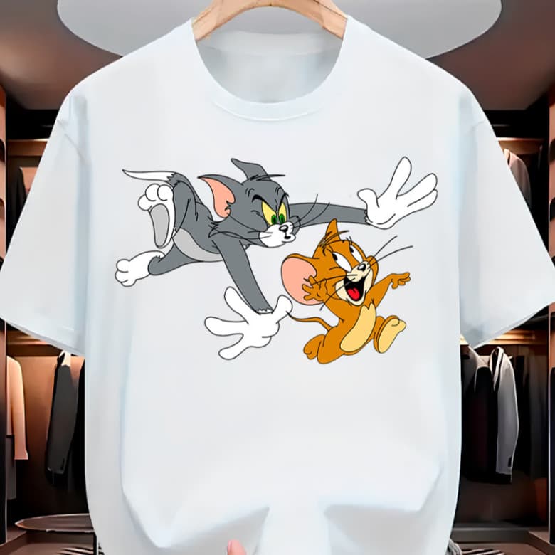 Camiseta Infantil Casual  Desenho Animado Gato e Rato Cat Mouse Personagem Camisa 100% Algodão Premium Envio Imediato
