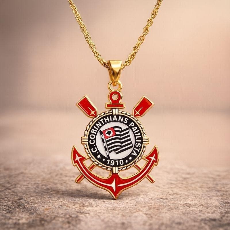 Colar Corinthians Folheado com Pingente Escudo Oficial Masculino/Feminino Presente Torcedor
