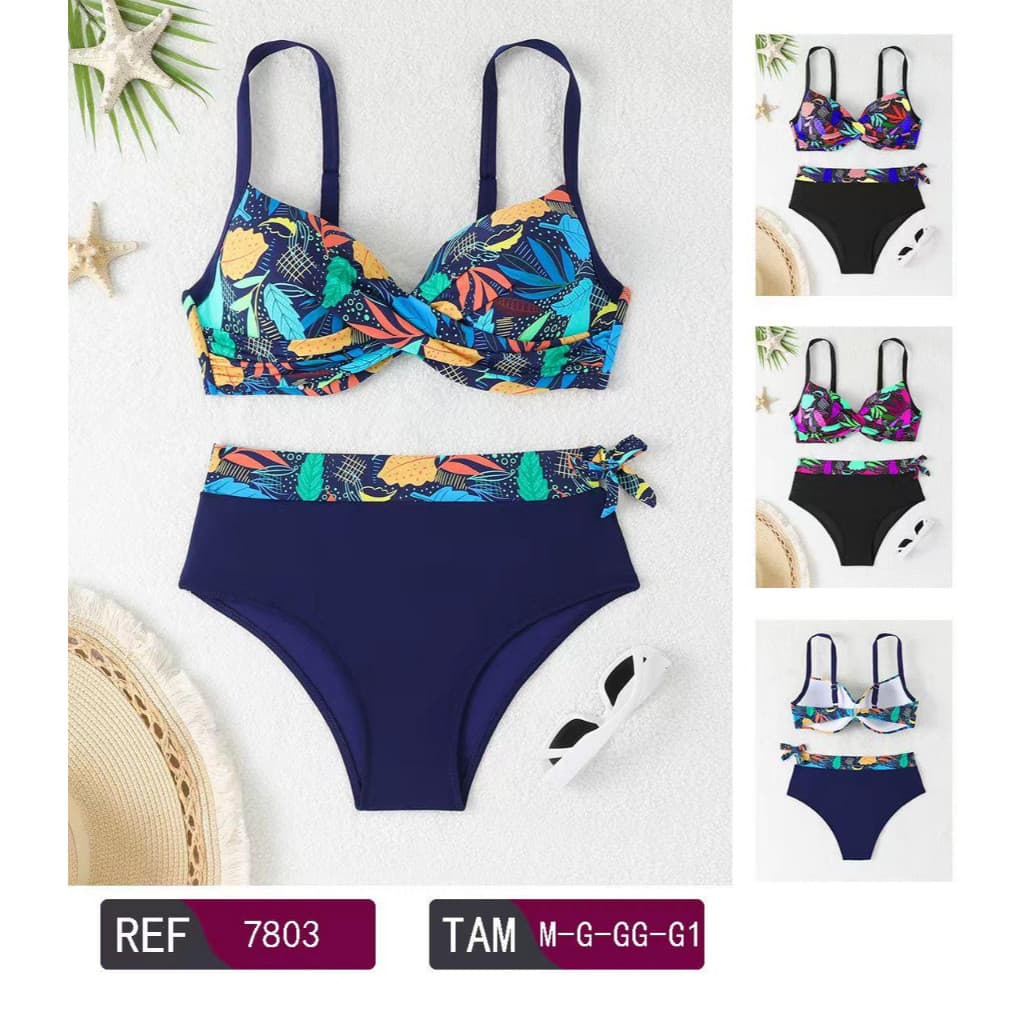 Biquíni Cintura Alta Hot Pants Estampa Tropical - Conjunto Feminino Ref 7803 Com Bojo e Sustentação