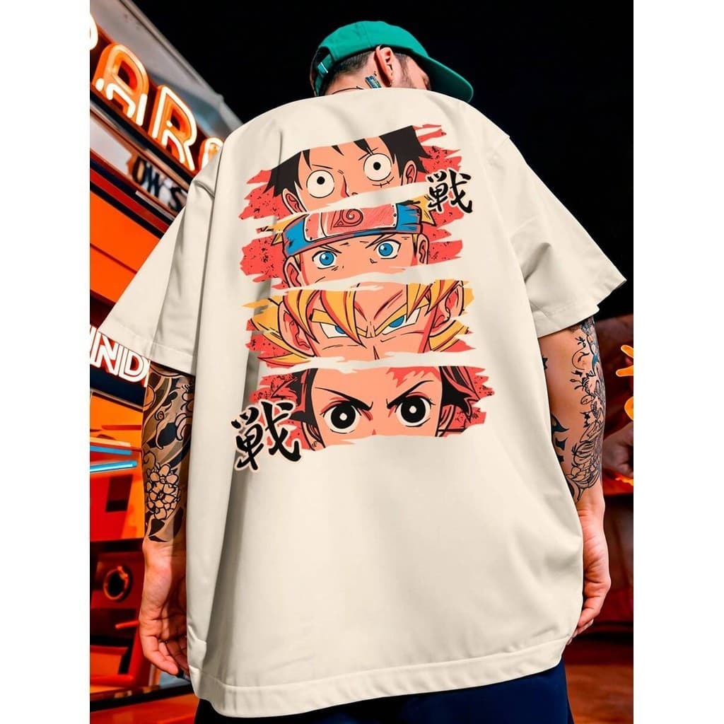 Camiseta Oversized Anime Estampa Olhos Unissex Streetwear | One Piece Luffy Naruto Hokage Dragon Ball Kimetsu no Yaiba