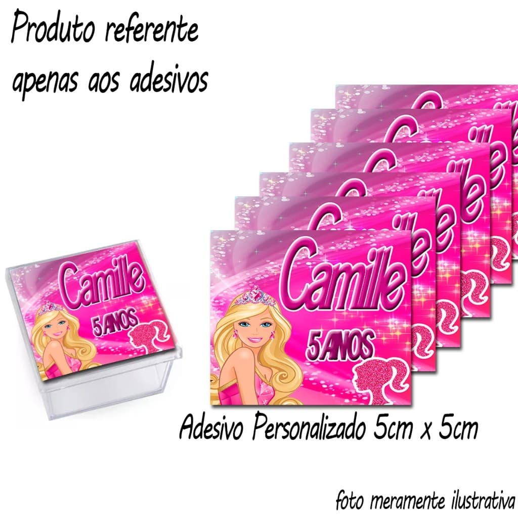 Kit Adesivos personalizados 5cm x 5cm Tema Barbie / Ken para caixinha Acrílica. Lembrancinha pra Festa em geral.