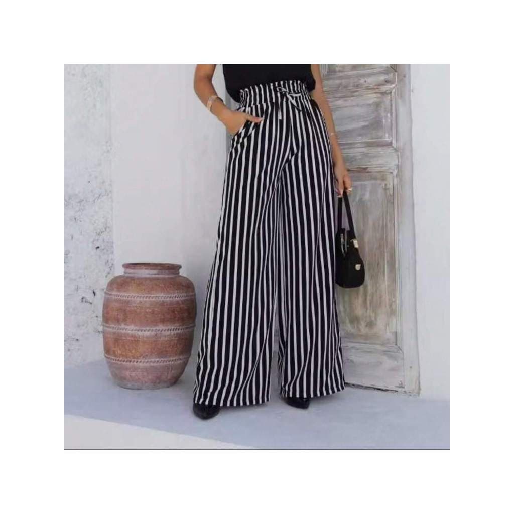 Calça Pantalona Estilosa Feminina   Listrado com  Bolso   Diário