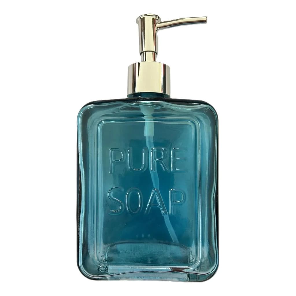 Dispenser Porta Sabonete Líquido De Vidro Quadrado 500 Ml Az Azul-claro