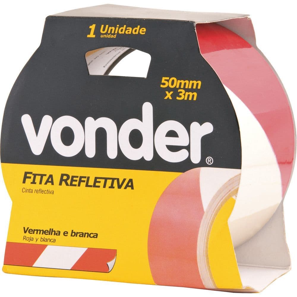 Fita Zebrada Adesiva Refletiva 50mmx3m Branca e Vermelha Vonder