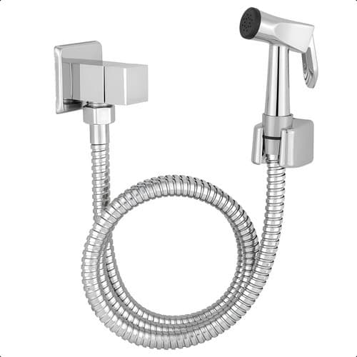 Ducha Higiênica Completa Para Banheiro Quadrado Cromada Luxo  1/4 De Volta