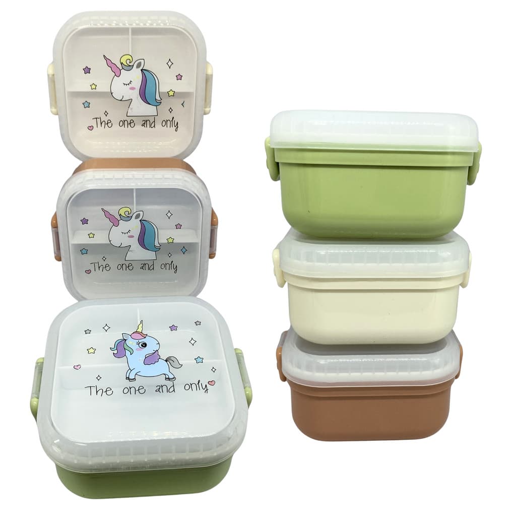 Lancheira Infantil 800ml com Divisória Pote Lanche Escolar Unicórnio 3 Cores
