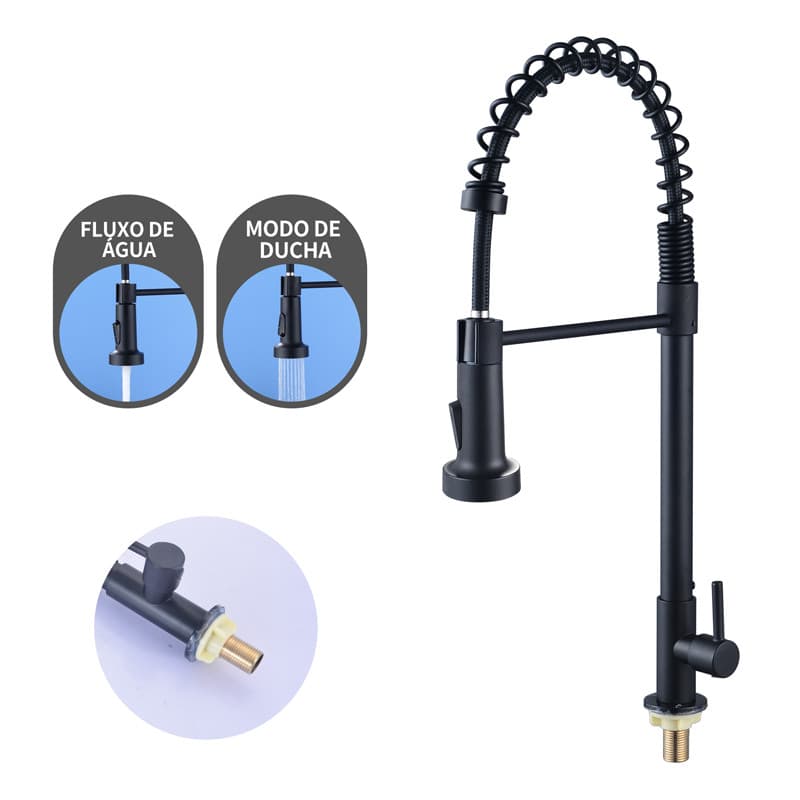 Torneira de Cozinha Gourmet 360° Rotação Aço Inox 304 Duplo Jato agua so frio