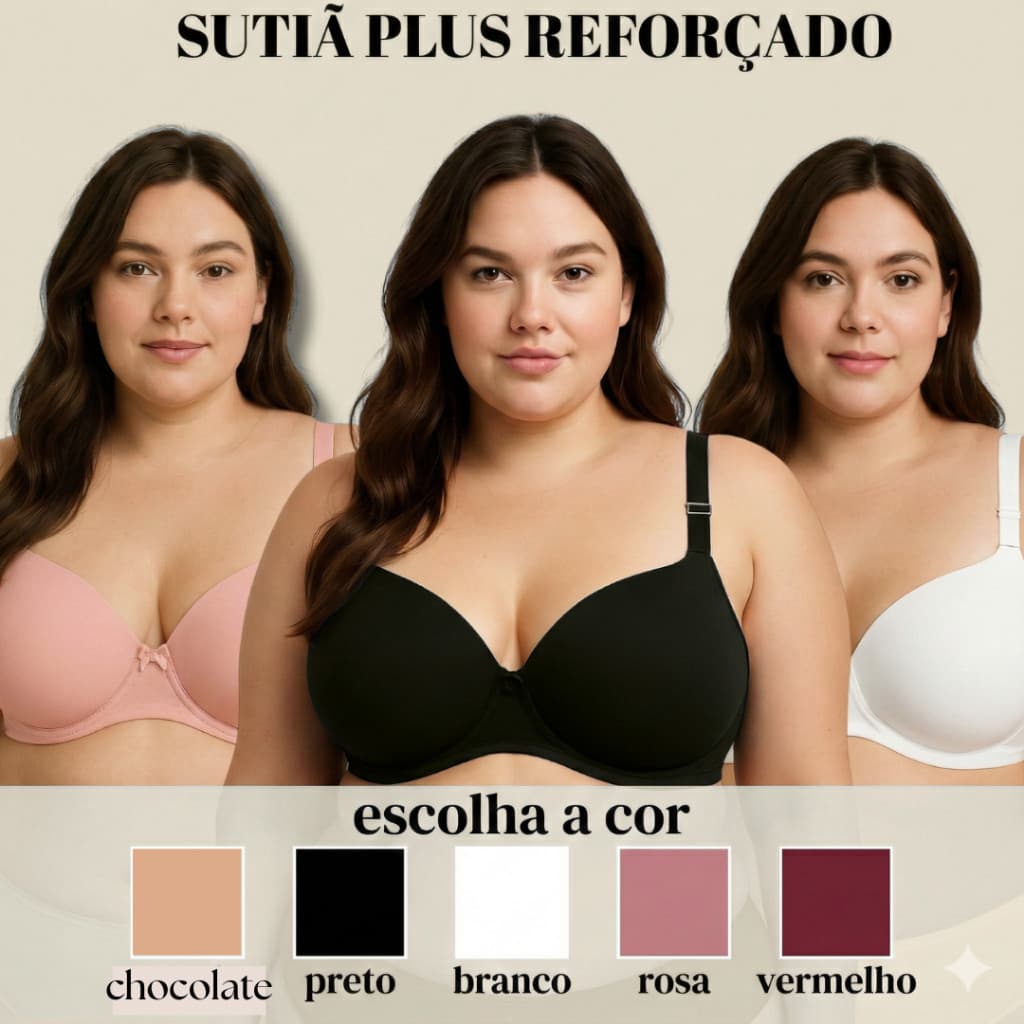 Kit C / 2 Sutiã Reforçado Plus Size Básico Alça Larga  Microfibra Com Bojo Grande Direto Da Fábrica Promoção Não Aperta