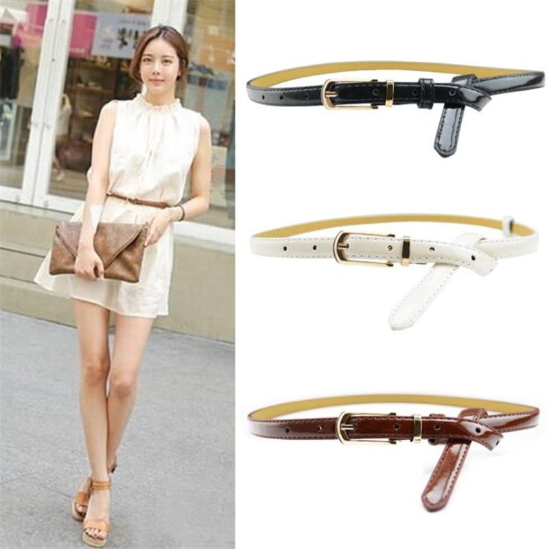 Cinto de couro envernizado estilo básico loja de roupas combinando 1.4cm de largura simples estilo europeu feminino All-