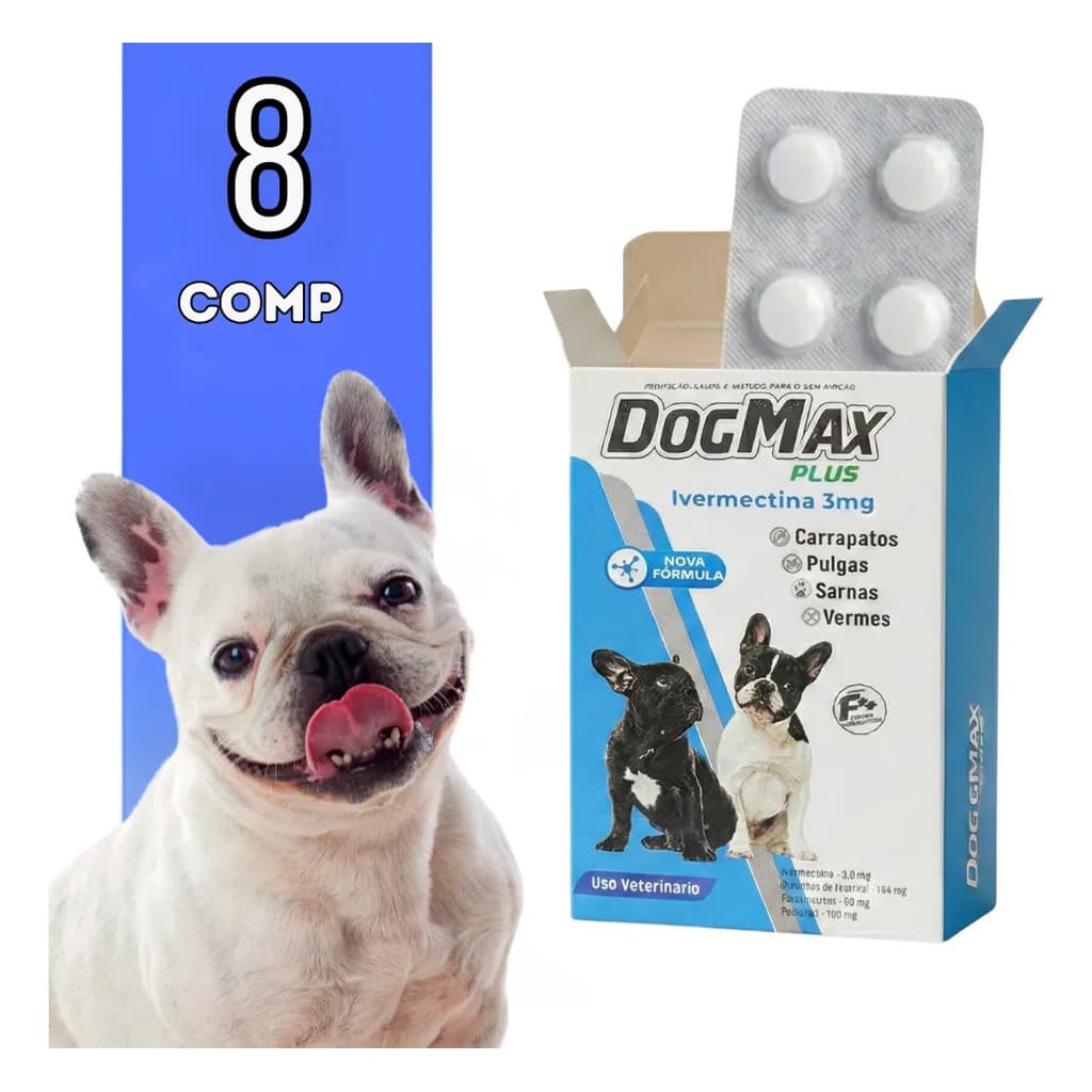 Remédio Plus Para Pulga Carrapato Verme E Sarna 8 Comp 15kg P/ Cães | Dogmax Plus