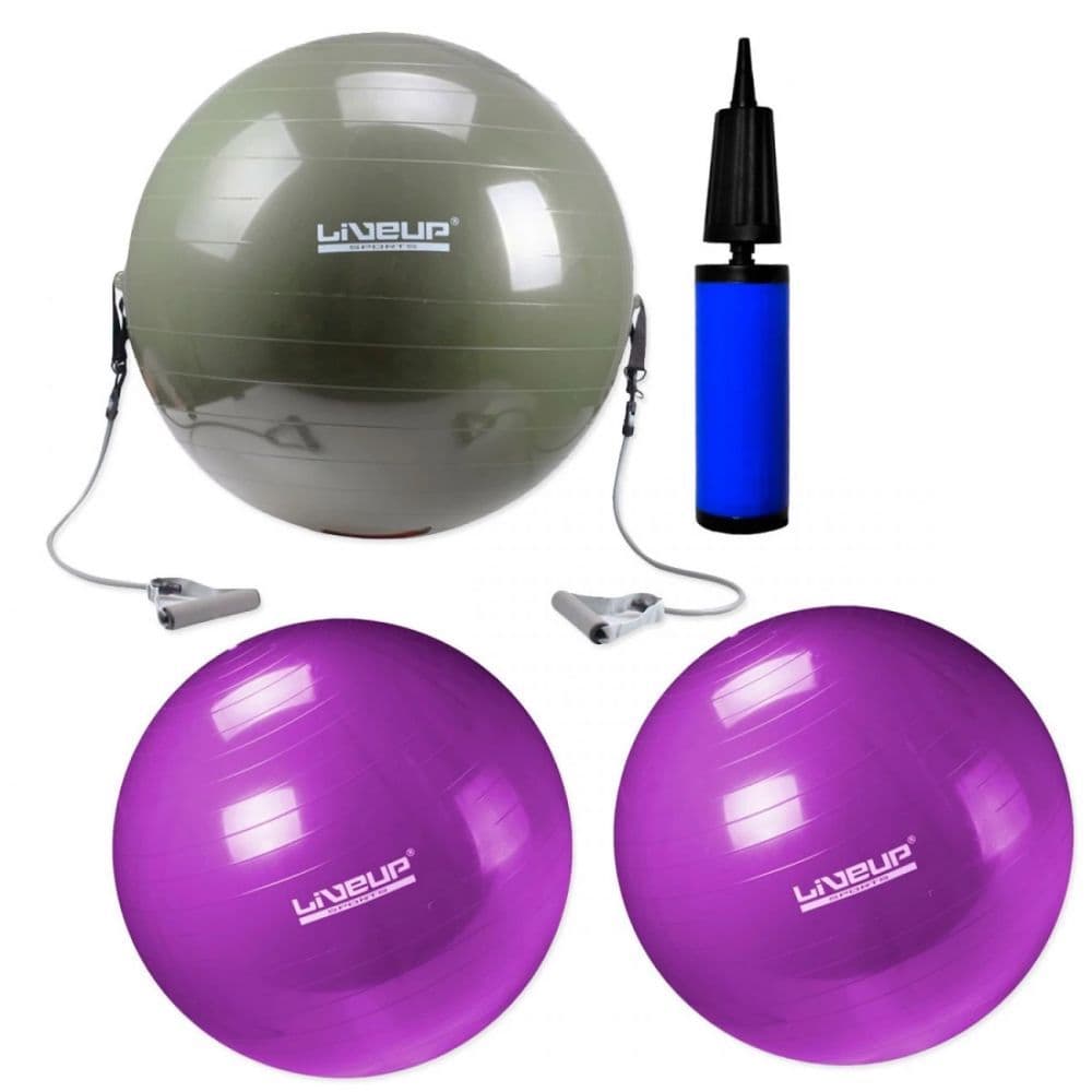 Kit Fitness Bola Pilates 65cm C/ Extensores + 2 Bolas 55cm + Bomba Inflar Yoga Pilates Academia Casa