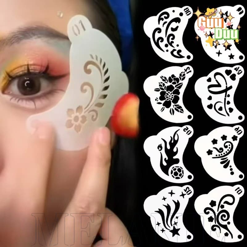 [Guudu] Modelo De Pintura Facial De 16 Estilos-Quadro DIY De Maquiagem Para Festa-Estênceis De Desenho De Bochecha Reuti