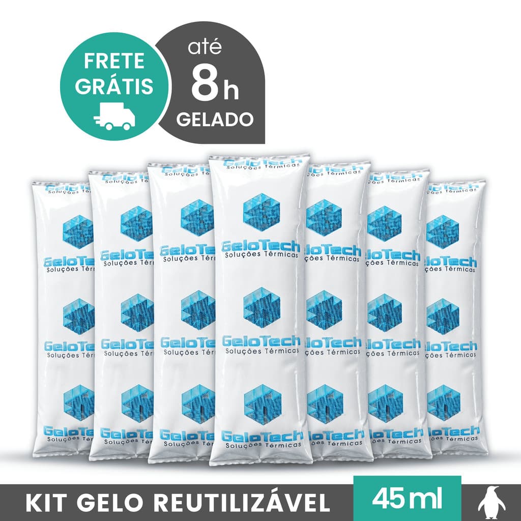 Kit Gelo Reutilizável 45g Até 8h Gelado Não Molha | GeloTech Flexível Gel Artificial Atóxico