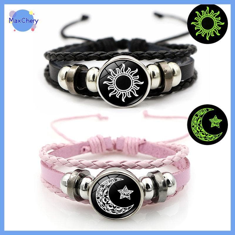 MCHY > 2 Peças Pulseiras Luminosas De Casal Sol Lua Ajustável Bla Trançado Pulseira Amizade Moda Joias Românticas Presen