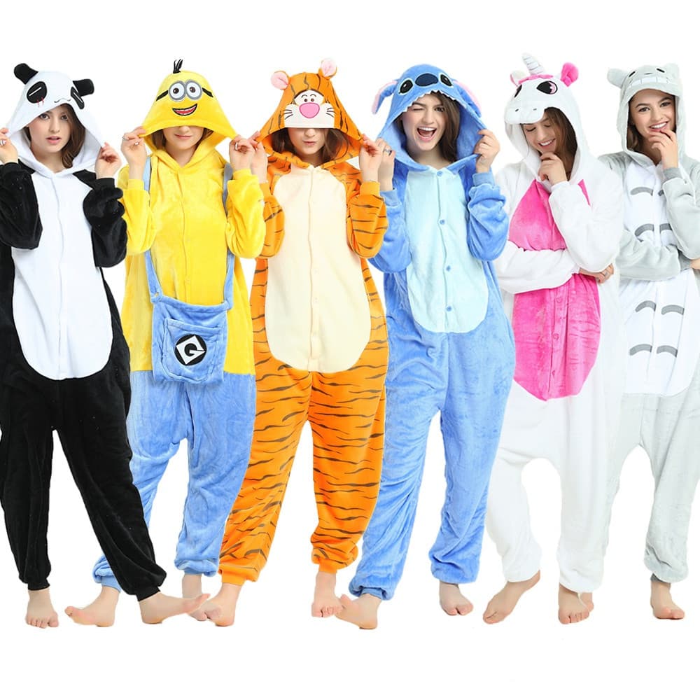 Kigurumi Stitch Tigre Totoro Pikachu Vaca Panda Macacão Unissex para Adultos com Estampa de Desenho Animado 8434