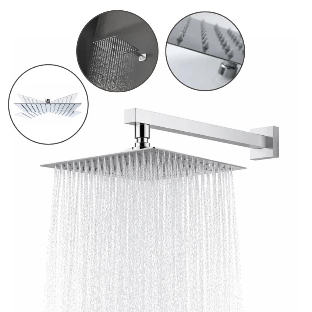 Chuveiro Ducha Quadrado Articulado Piscina Área Externa Inox 20x20cm Cano 30cm