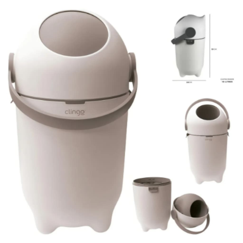 Lixeira de Fralda Bebê Clingo 10L Anti Odor Banheiro Cozinha