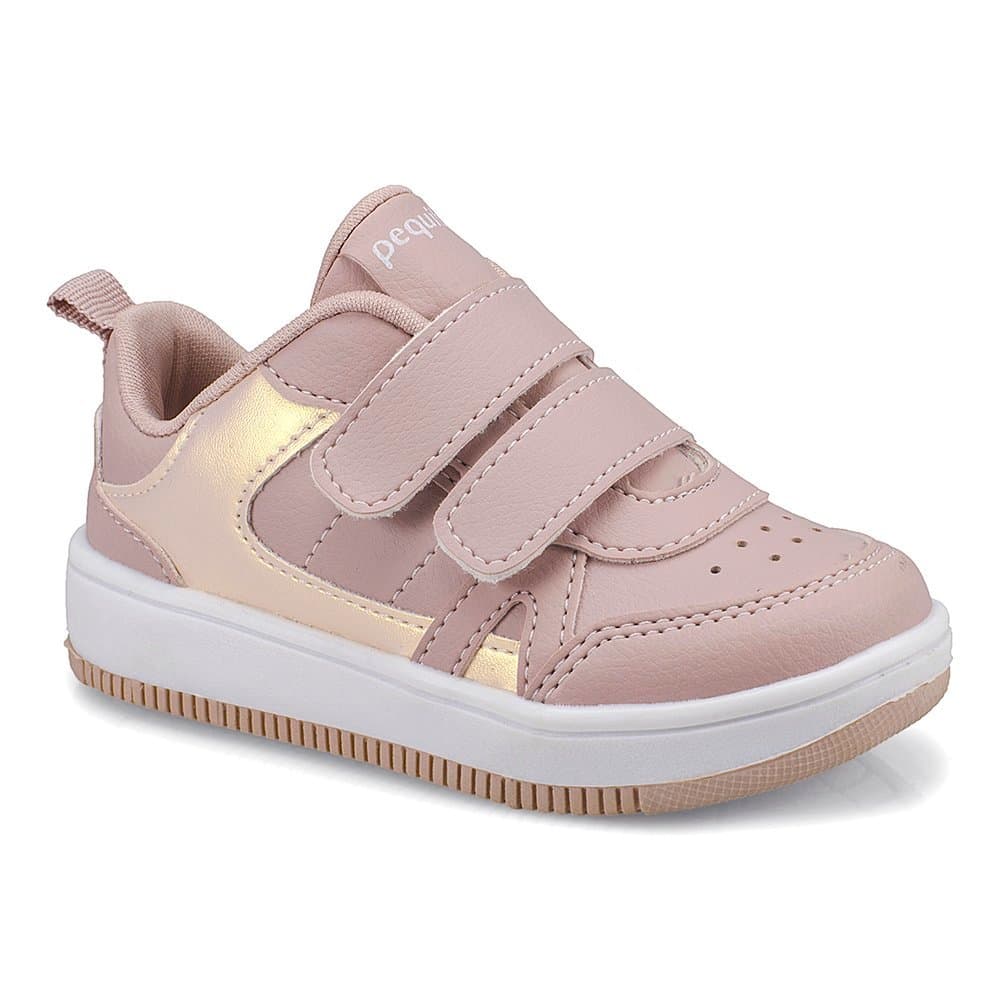 Tênis Infantil Feminino Calce-Fácil Menina Fecho Duplo Rosa Brilho 21544 Pequito